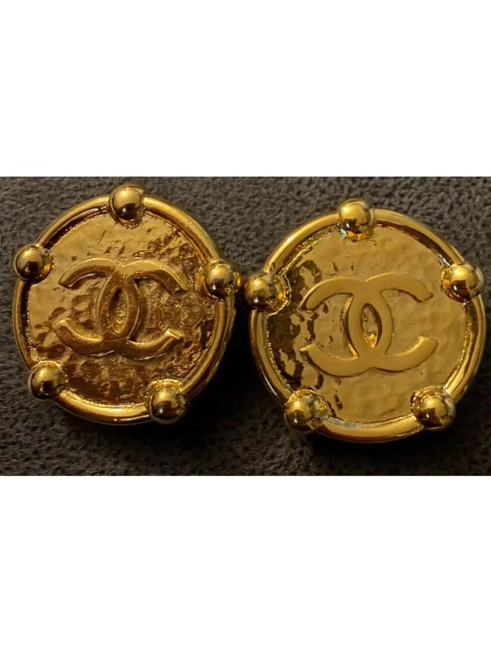 Vintage CHANEL gold CC logo medallion designer runway clip on earrings